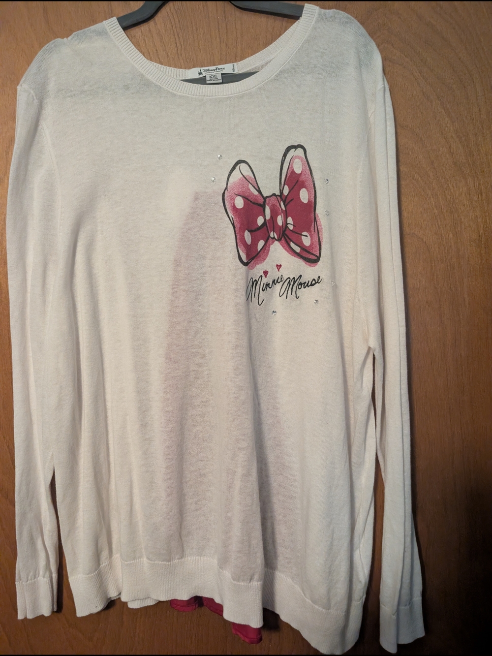 Disney Cream Long-Sleeve Top with Red Minnie Bow